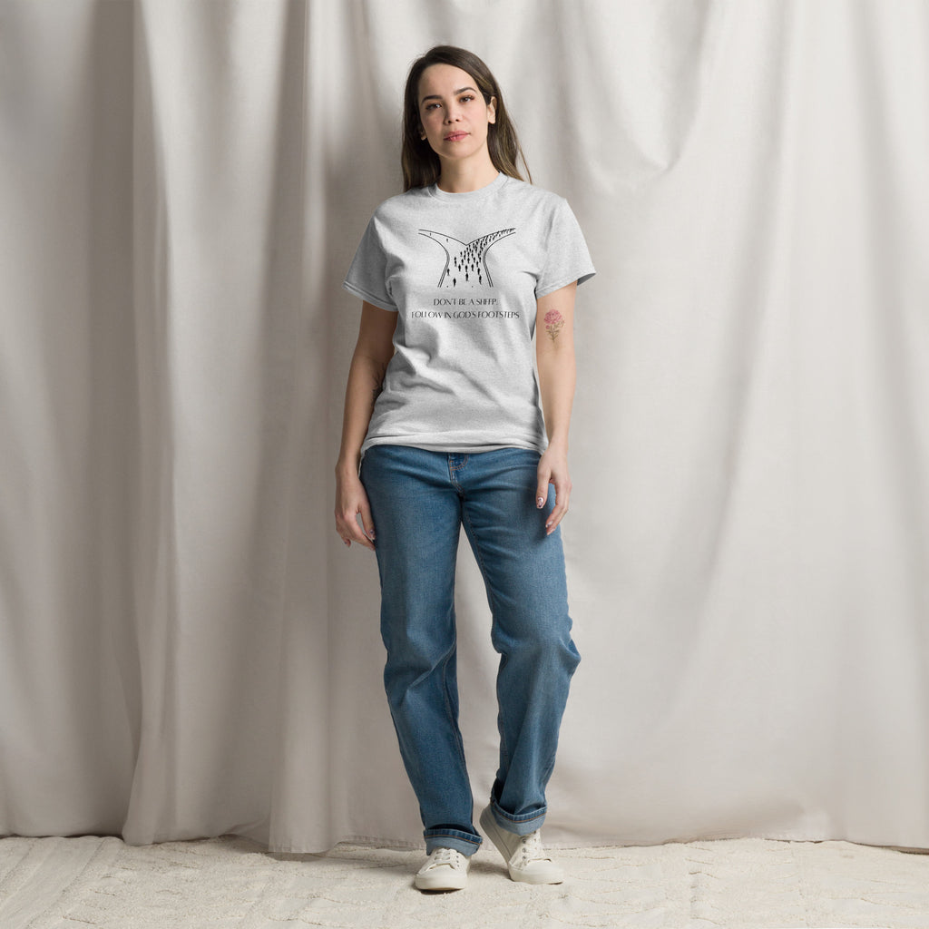 Follow God's Footsteps Christian T-Shirt | Dark Print