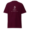Maroon T-shirt with a white illustration of a kneeling woman praying above Give Yourself to God lettering, front view.