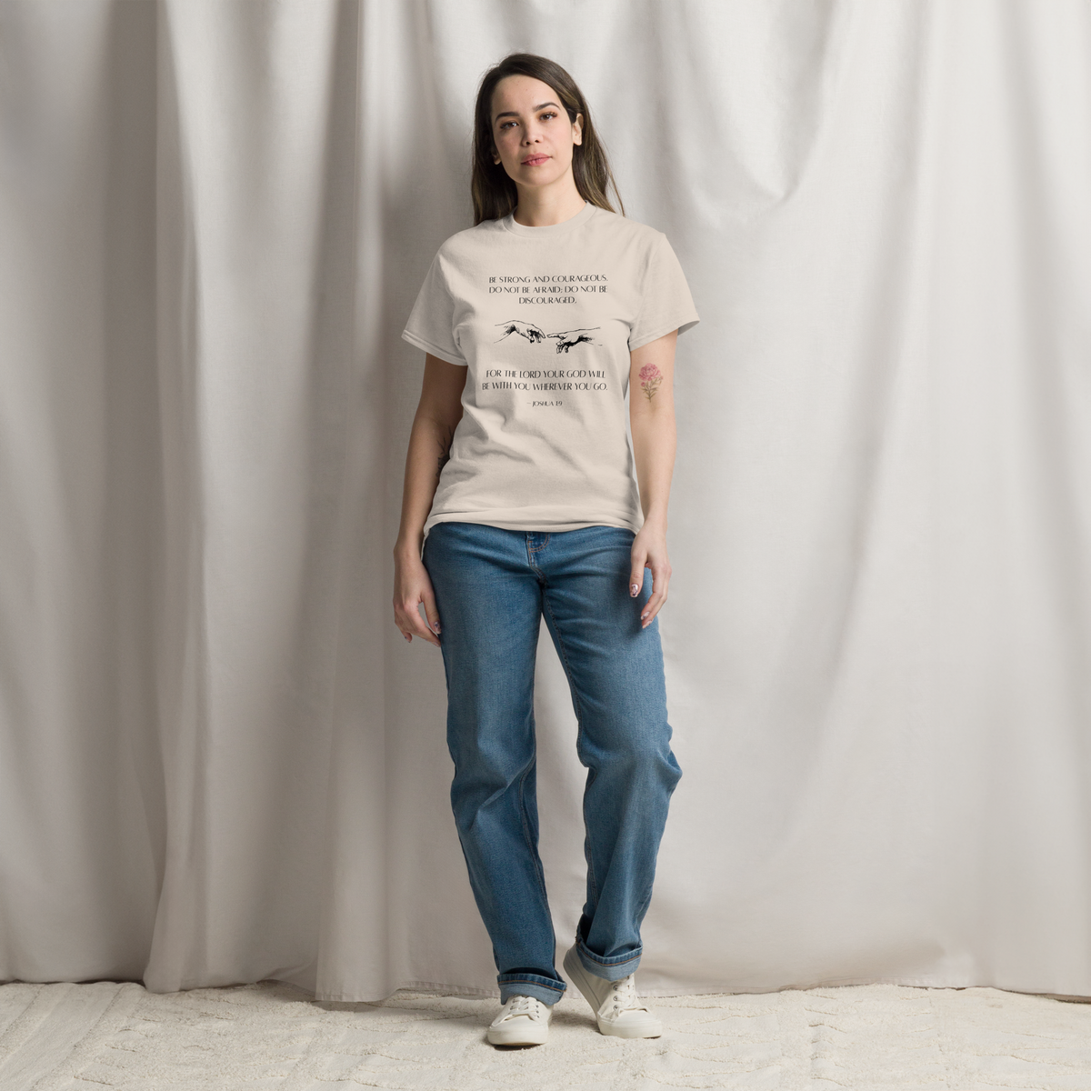 Be Strong and Courageous Bible Verse T-Shirt | Dark Print