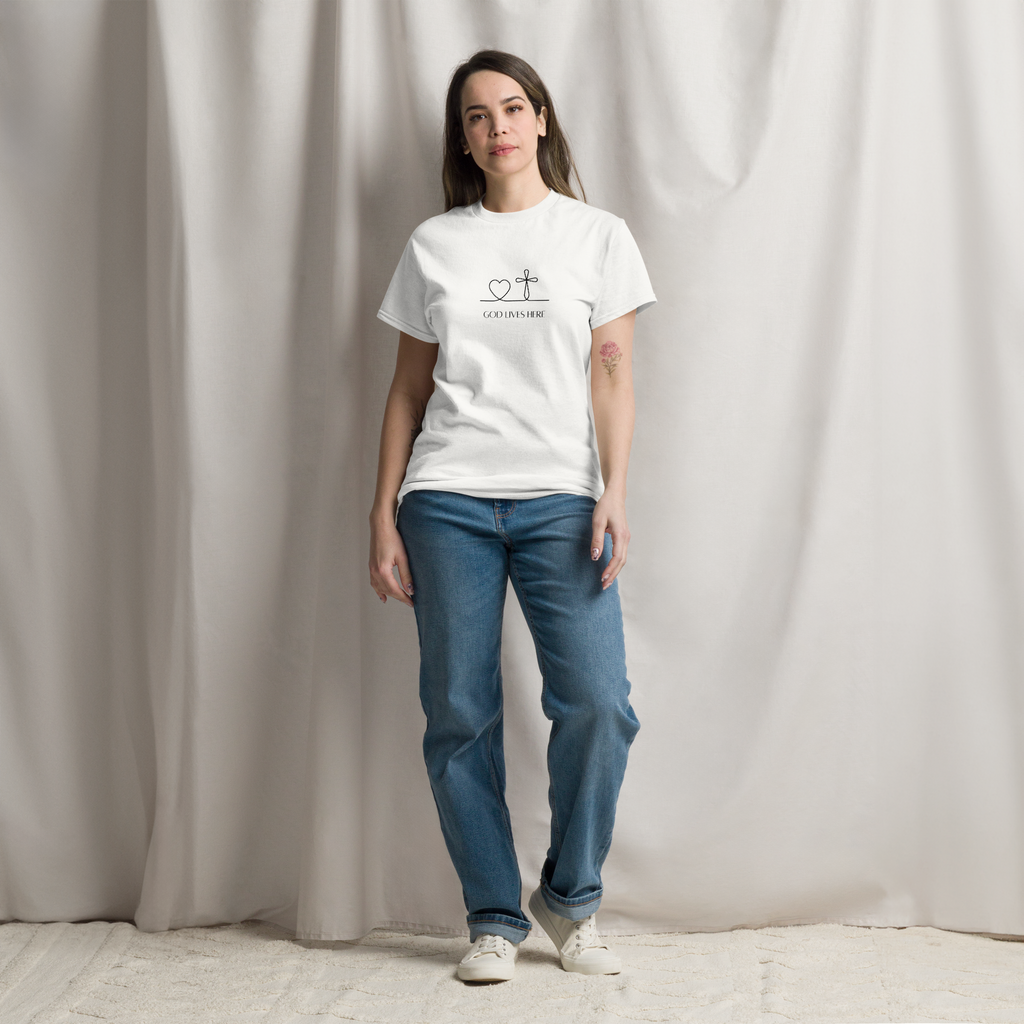 God Lives Here Christian T-Shirt | Dark Print
